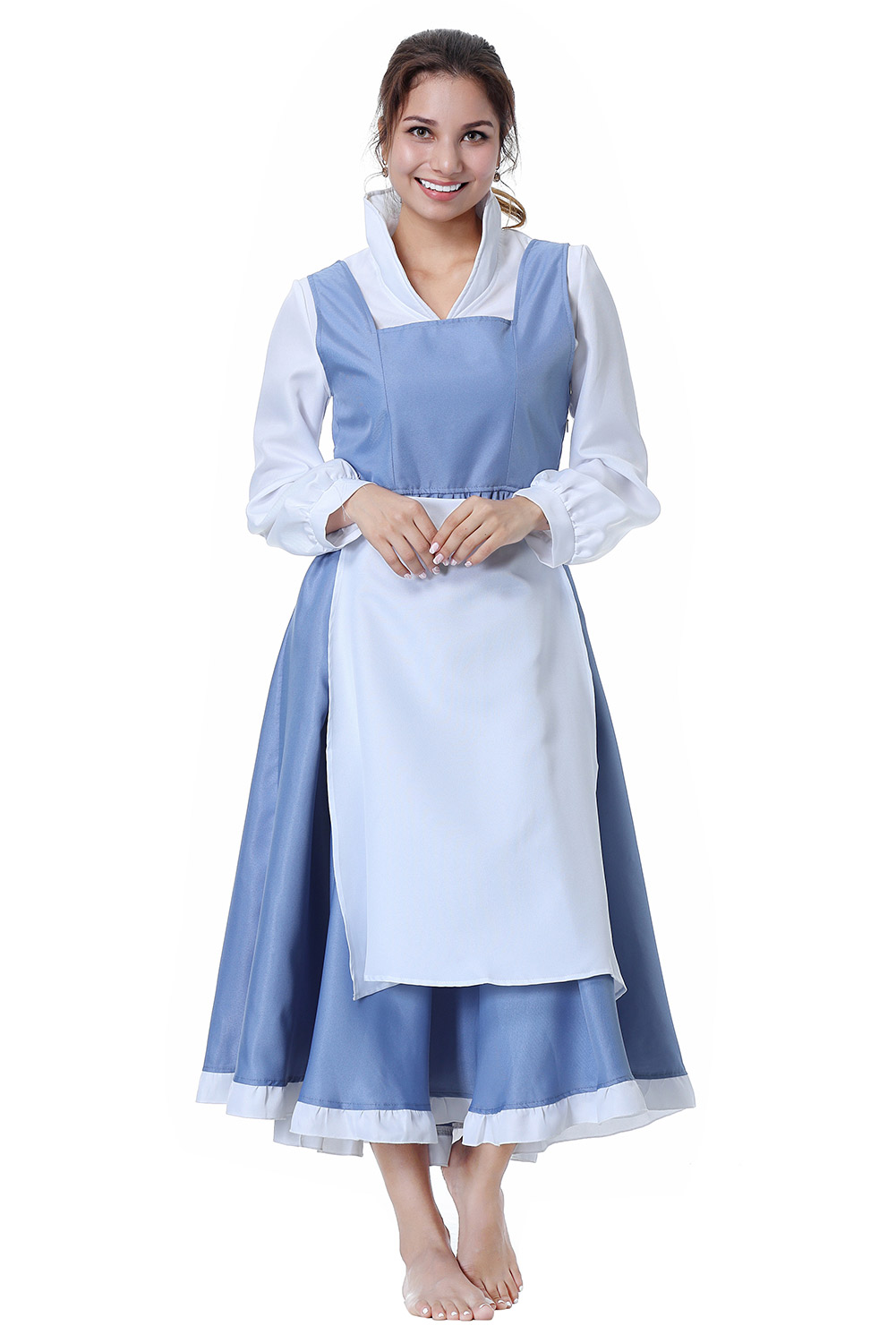 Adult Women Beauty Princess Belle Dress Halloween Cosplay Costume Maid Apron Dresses alx