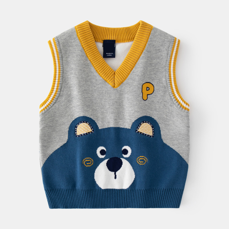 4-8T Toddler Kid Baby Boys Sweater Tank Winter Pullover Top Knit Clothes Sleeveless Bear Print Infant Sweater Vest Knitwear alx