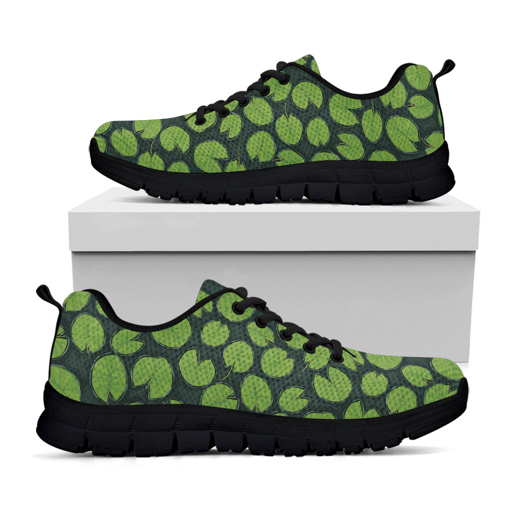 Water Lily Pads Pattern Print Black Sneakers