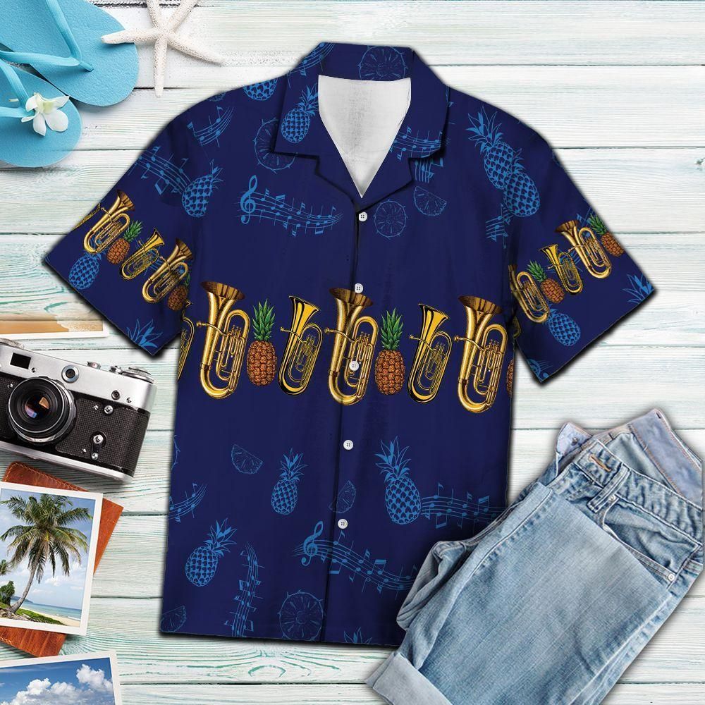 Tuba Musical Instrument Aloha Hawaiian Shirt Colorful Short Sleeve Summer Beach Casual Shirt For Men And Women