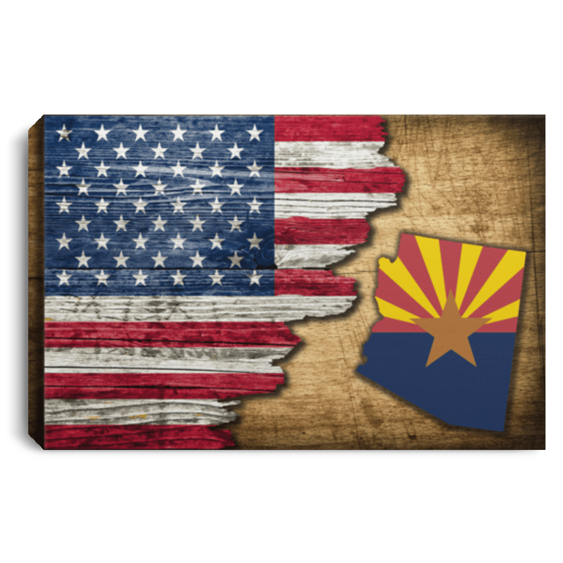 United States/Arizona Flag Ripped Effect 12X8 Inches Landscape Canvas .75In Frame