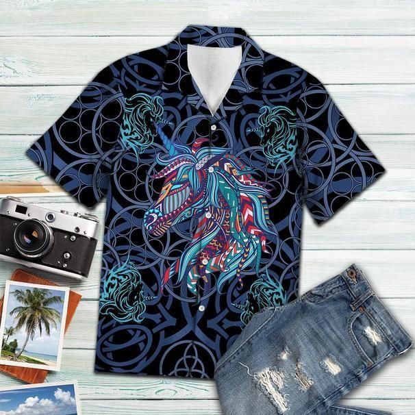 Unicorn Blue Mandala Vikings Tropical Aloha Hawaiian Shirt Colorful Short Sleeve Summer Beach Casual Shirt For Men And Women