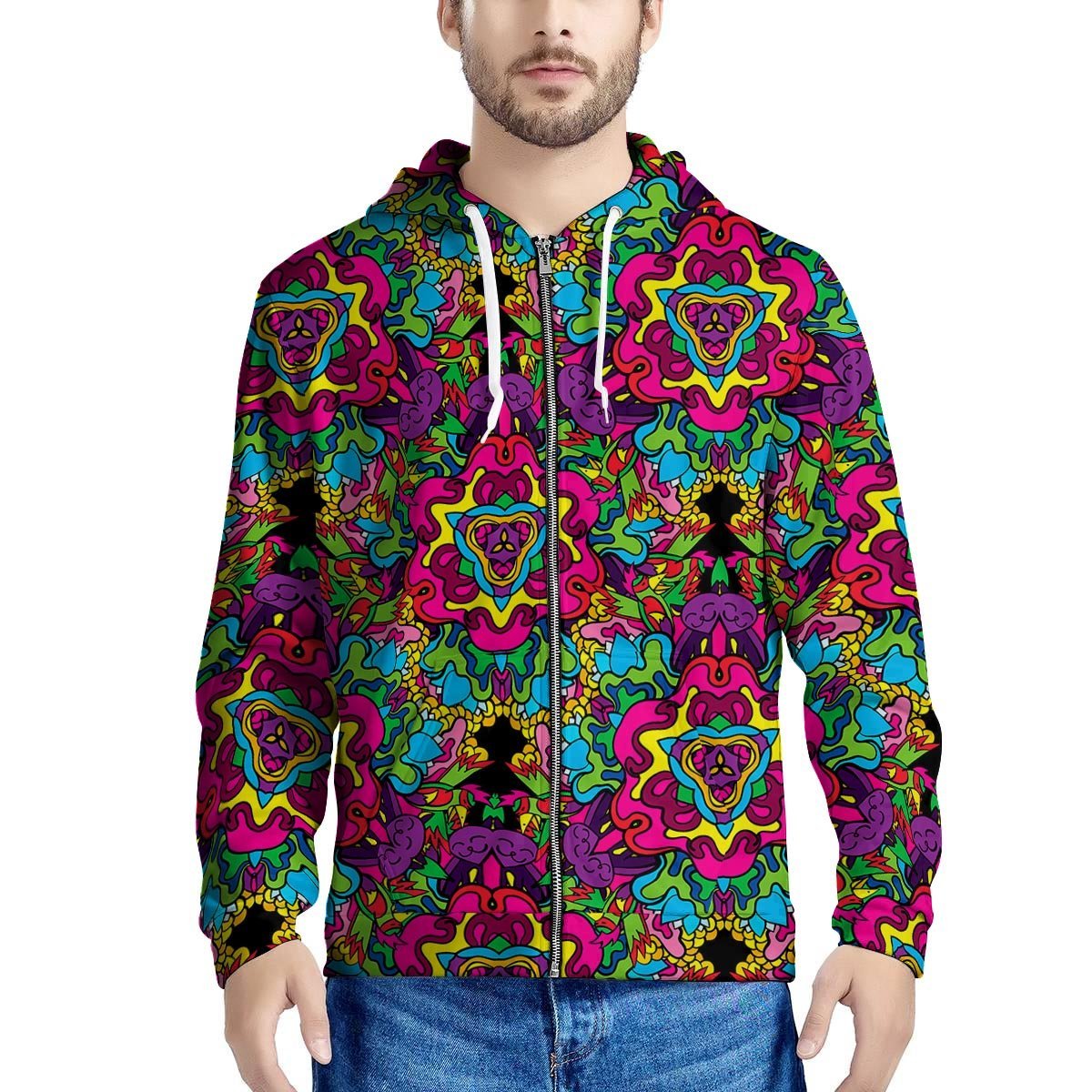 Animal Hippie Psychedelic Men’S Zip Up Hoodie