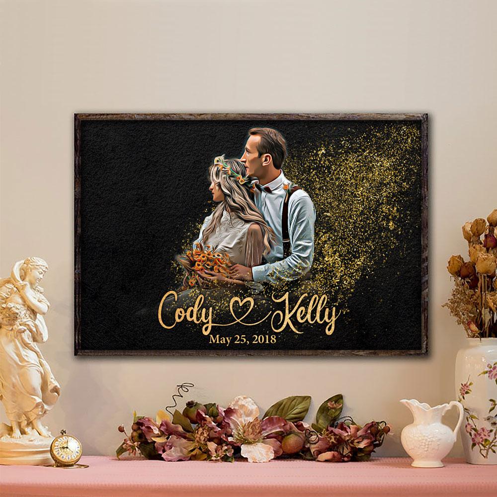 Personalized Painting Image Golden Dust Couple Wedding Anniversary Poster