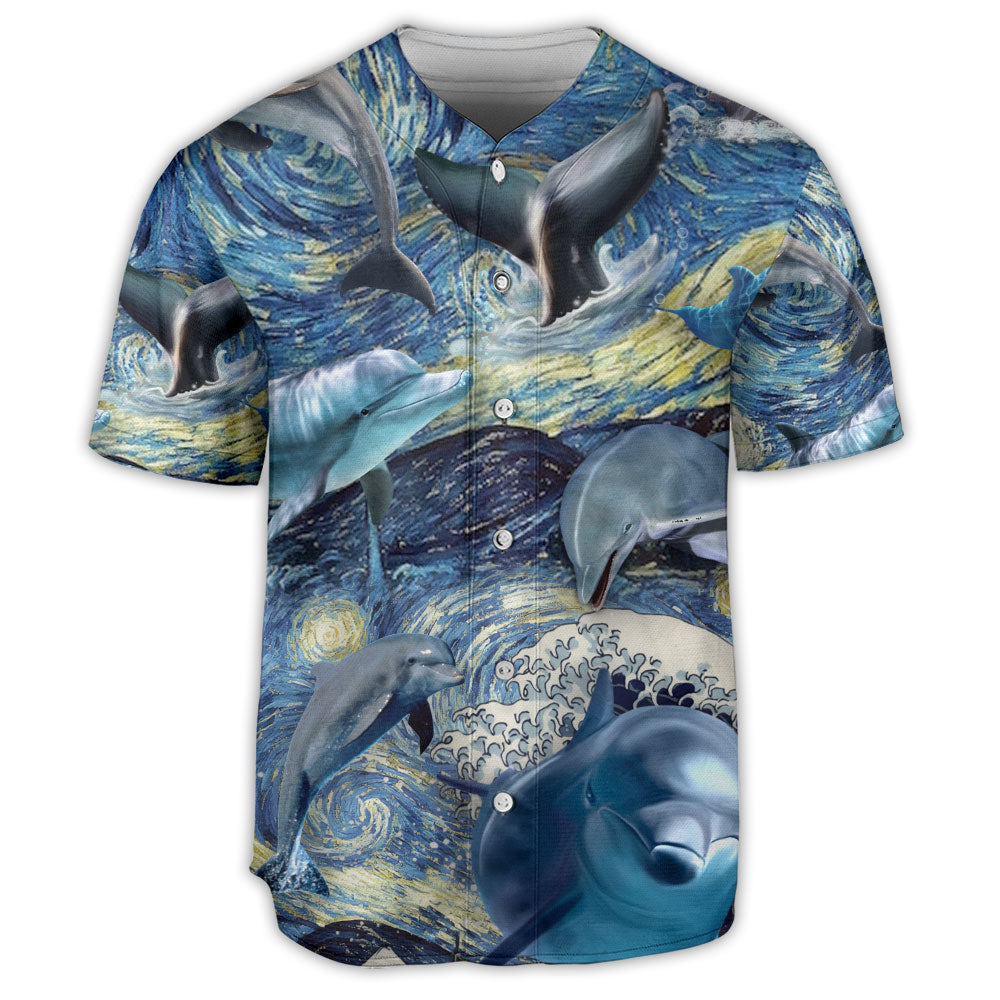 Dolphin And The Moon Art Starry Night  – Baseball Jersey