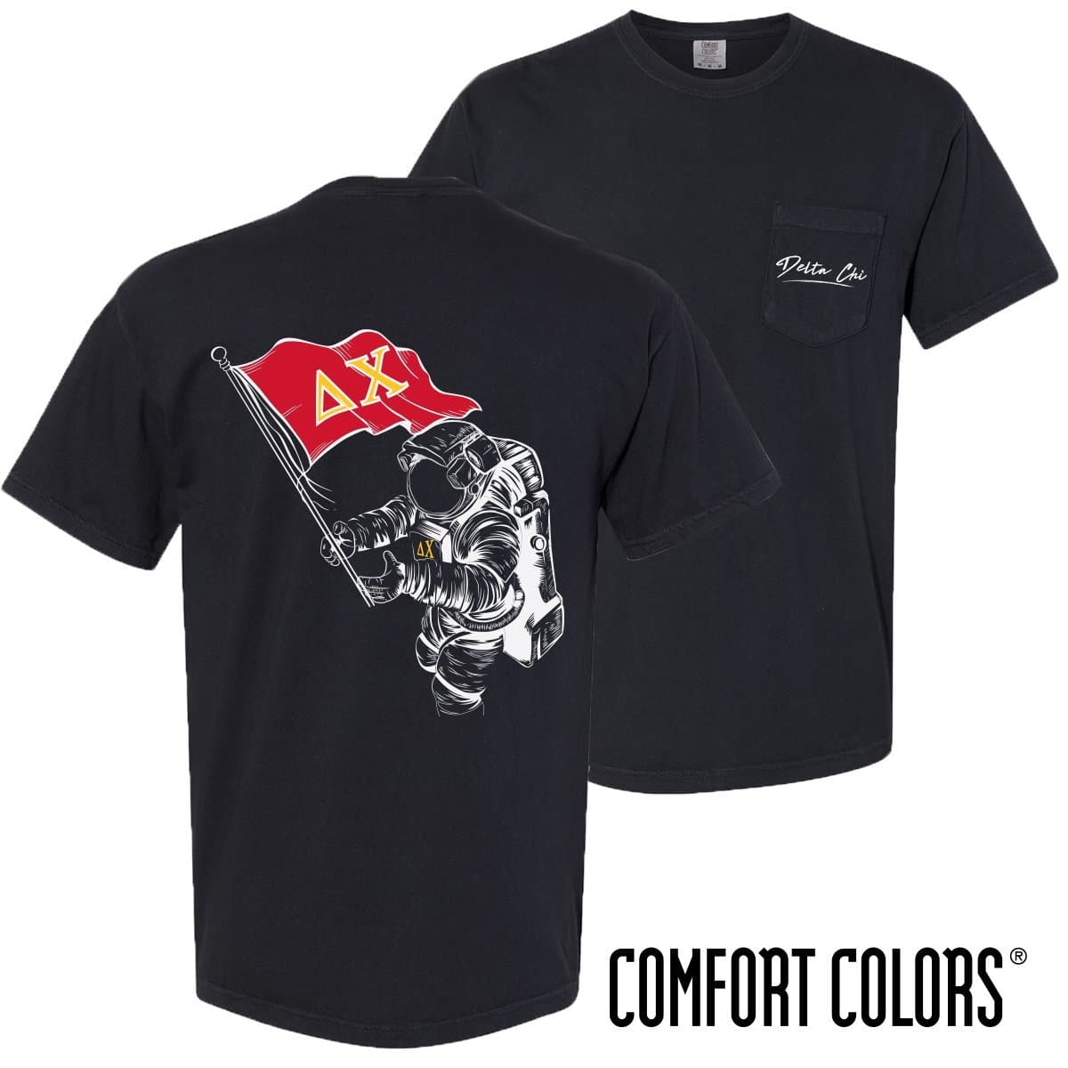 Delta Chi Comfort Colors Black Astronaut Pocket Tee