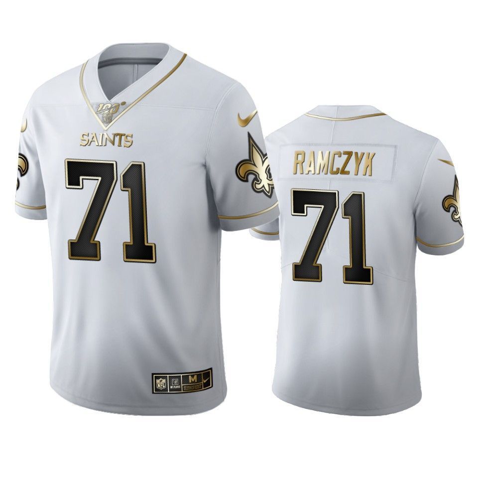 New Orleans Saints Ryan Ramczyk White 100Th Season Golden Edition Mens Jersey