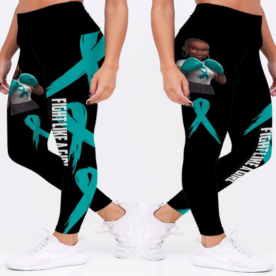 Teal Melanin Warrior Ovariant Cancer Awareness / Domestic Violence  Premium Leggings