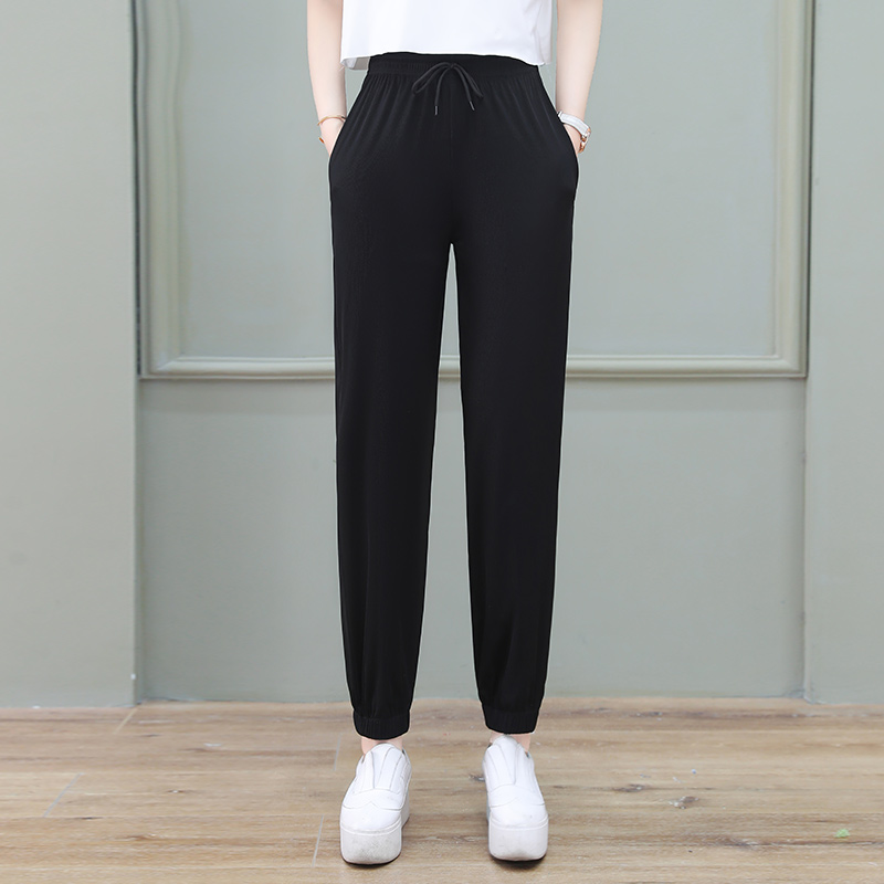 2022 New Style Ice Silk Quick Drying Women’S Leisure Sports Black Air Conditioning Pants Thin Fashion Elastic Trousers In Summer alx