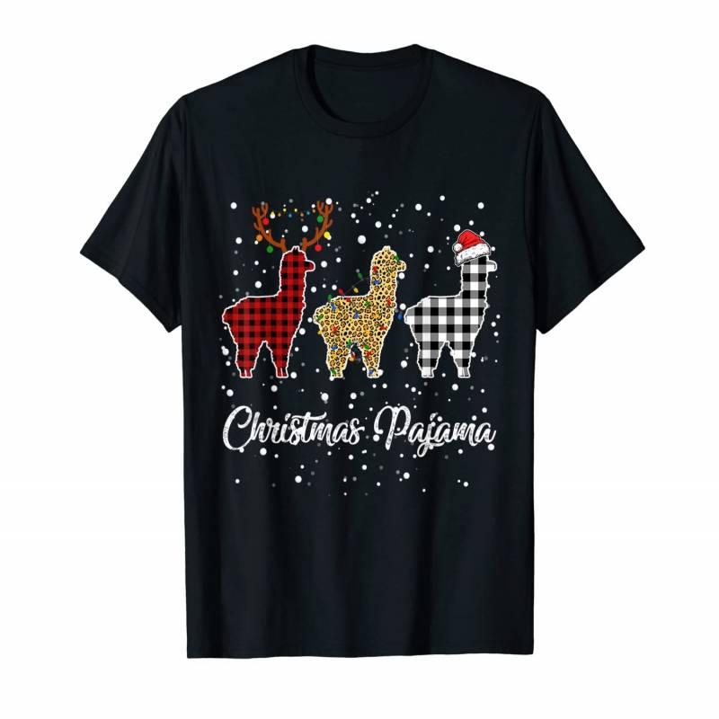 Cute Llama Christmas Pajama Leopard Plaid Prints Costume T-shirt