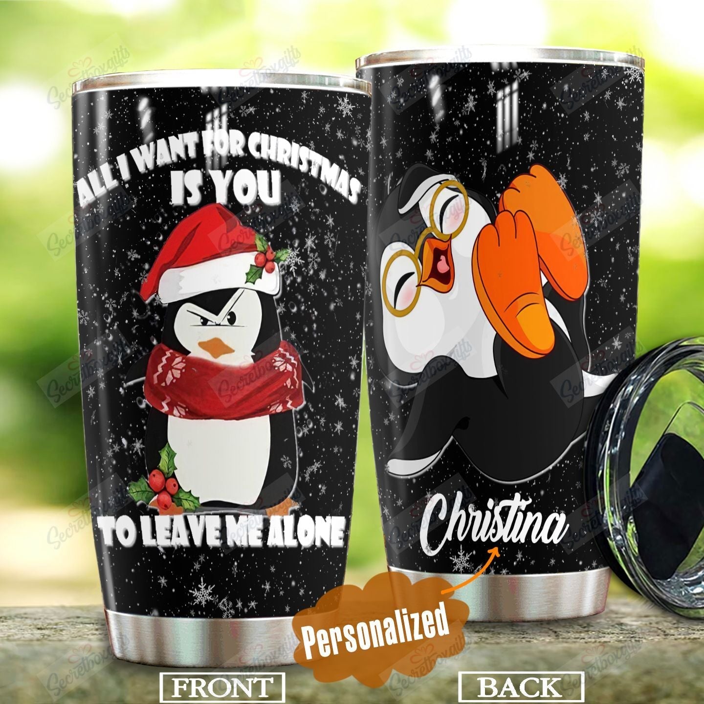 Penguin Christmas Personalized Dqa071114Na Stainless Steel Tumbler Travel Customize Name, Text, Number, Image