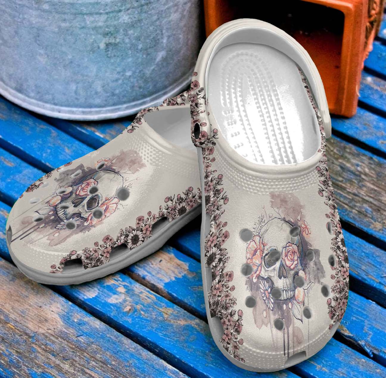 Skull Personalized Clog, Custom Name, Text, Color, Number Fashion Style For Women, Men, Kid, Print 3D Floral Skull