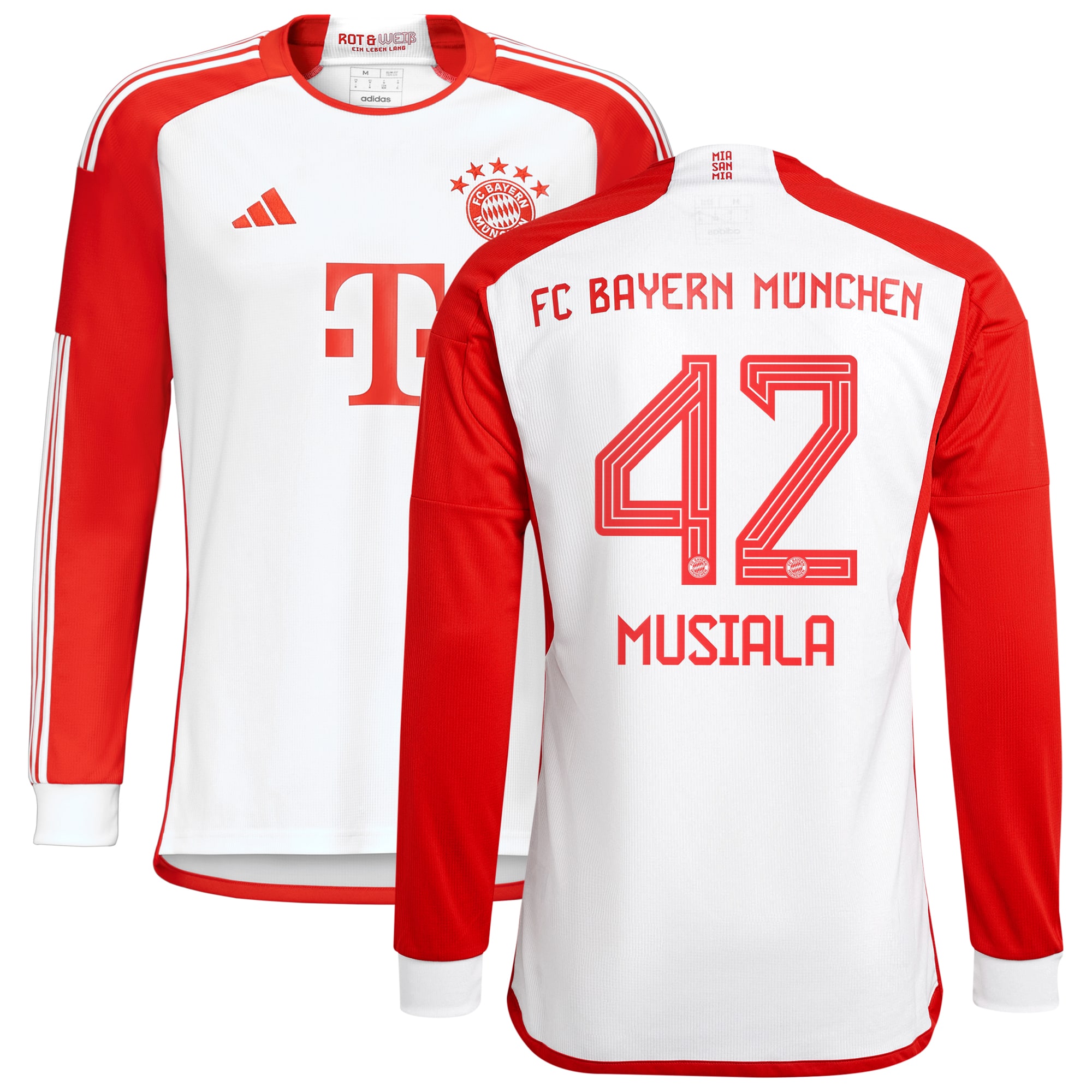 Jamal Musiala Bayern Munich 2023/24 Home Replica Long Sleeve Jersey – White