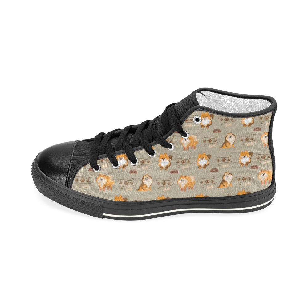 Pomeranian Pattern Black Women’s Classic High Top Canvas Shoes