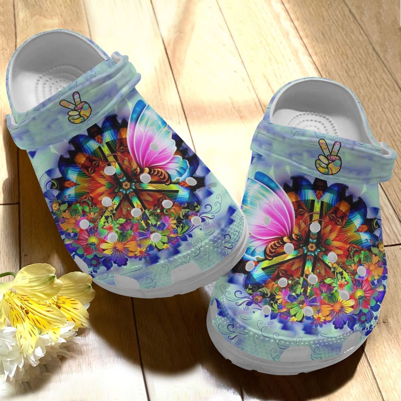 Hippie Personalize Clog, Custom Name, Text, Fashion Style For Women, Men, Kid, Print 3D Whitesole Happy Day