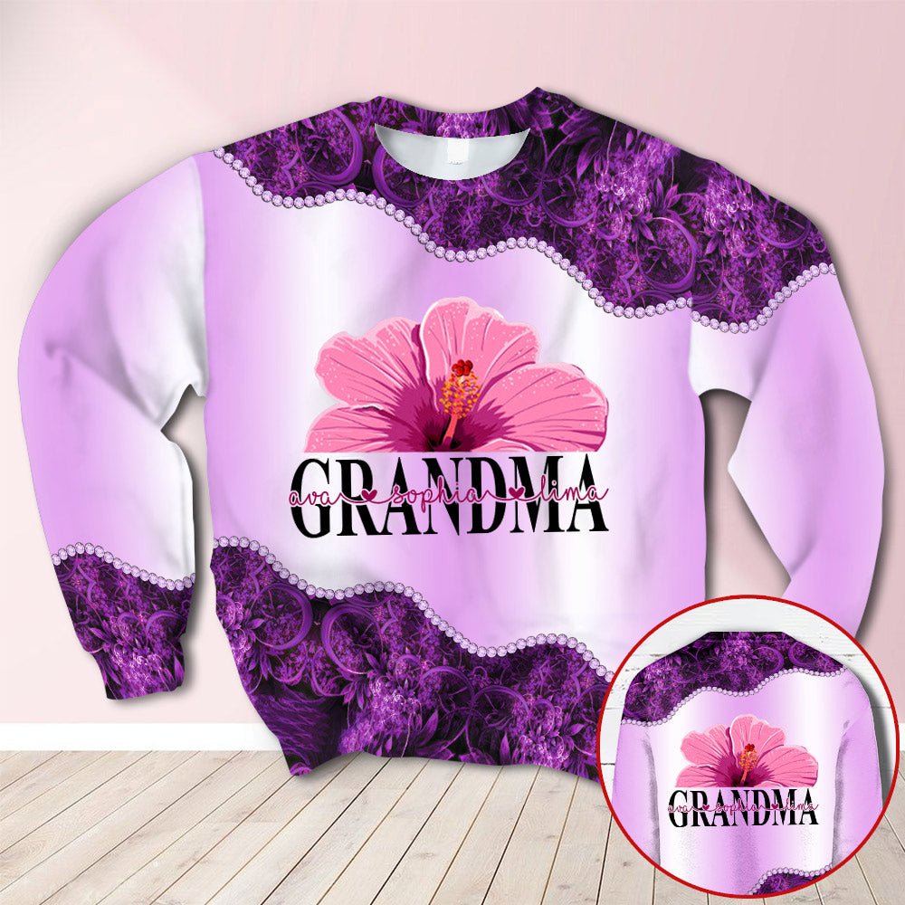 Personalized Grandma Hibicus Purple All Over Print Shirts, 3D Hoodie, Sweatshirt, Shirt And Polo For Grandma Hn98 Trhn