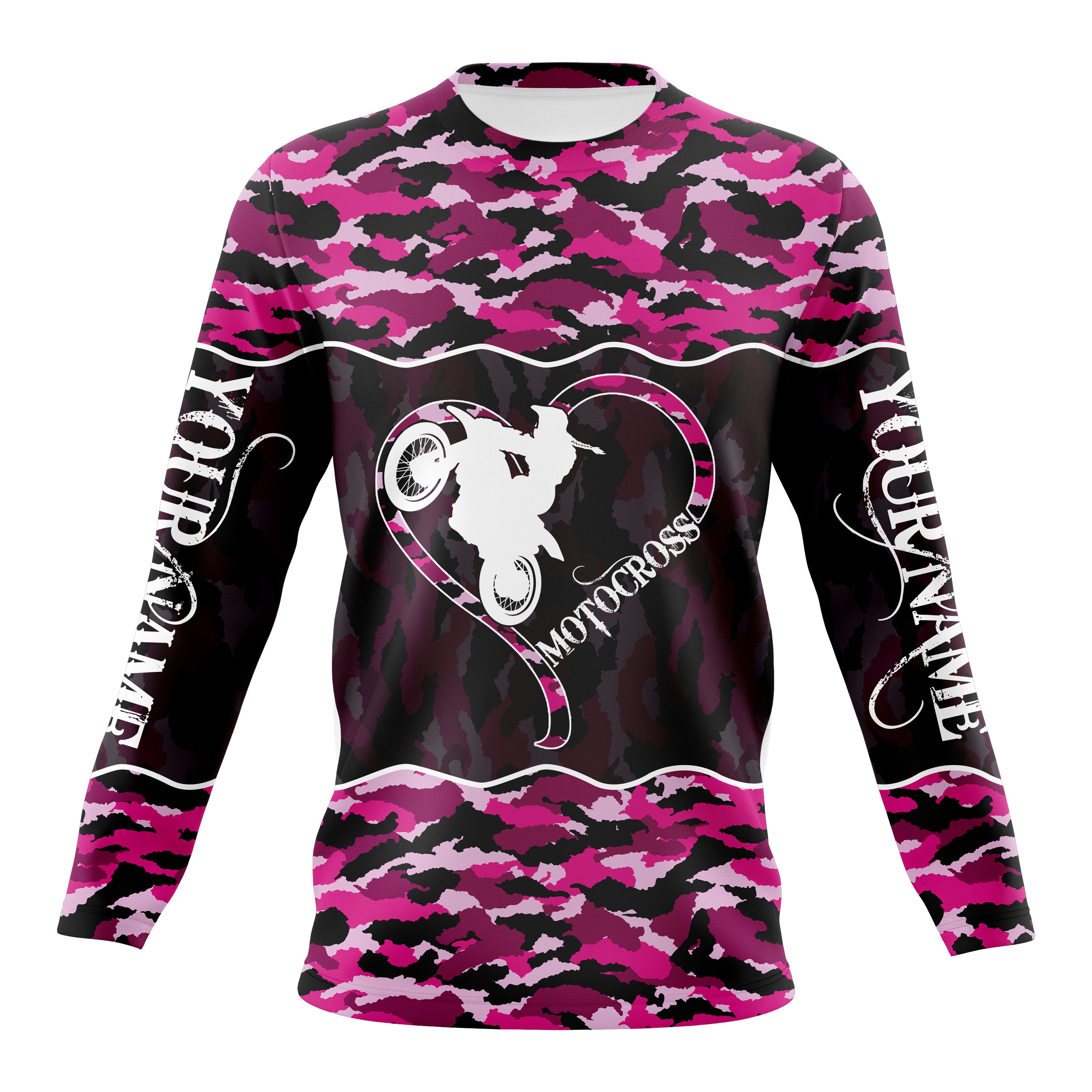 Love Motocross Personalized Jersey Pink Camo Girl Biker Shirt Motorcycle Off-Road Women Racing Tournament| Nms497