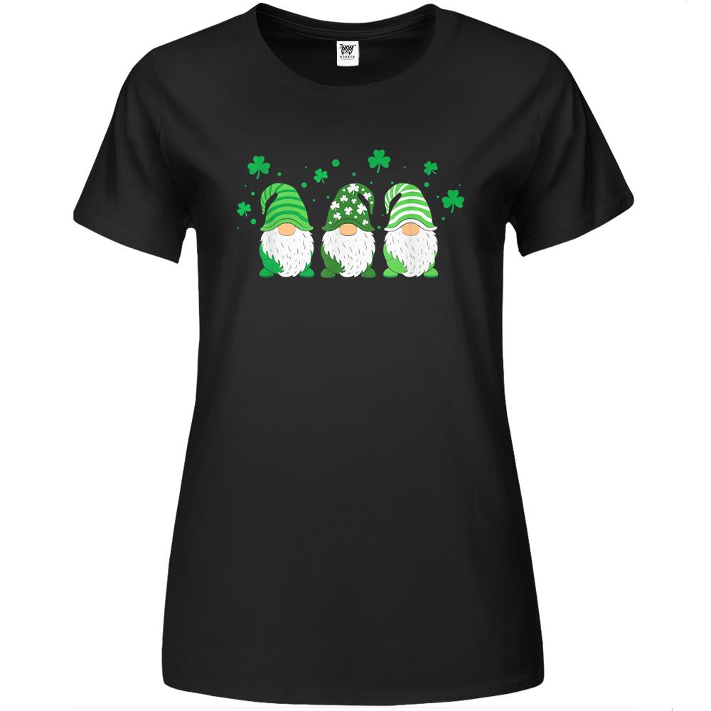 Cute Gnomes Holding Shamrock Leopard Plaid St Patrick’S Day Premium Womens T Shirts