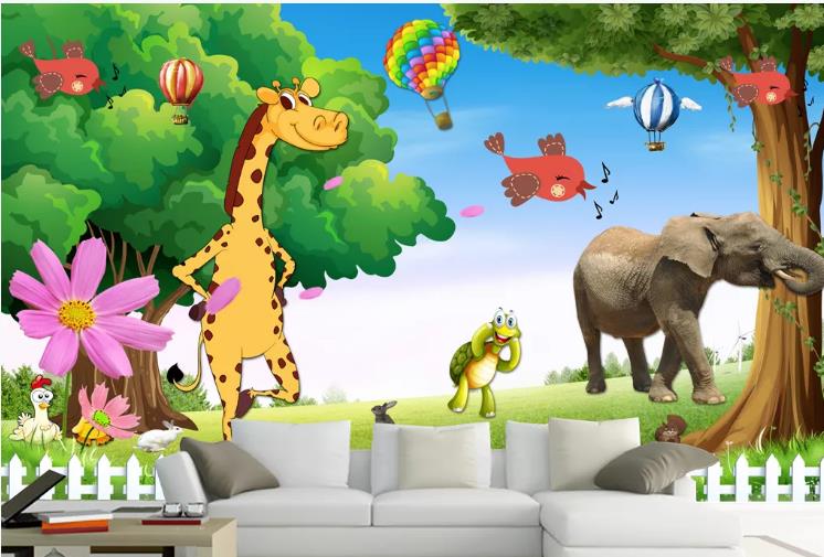 3D Cartoon Forest Animal Wall Mural Wallpaper Lqh 234