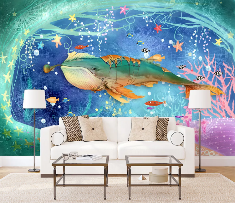 3D Cartoon Seabed Shark Wall Mural Wallpaper 2315