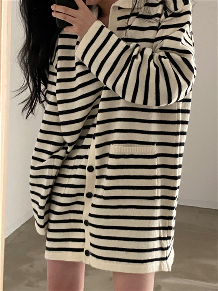 Yitimoky Striped Sweater Dress Women Fall Winter 2022 Loose Vintage Dresses with Pockets Casual Button Up Oversized Mini Dress alx