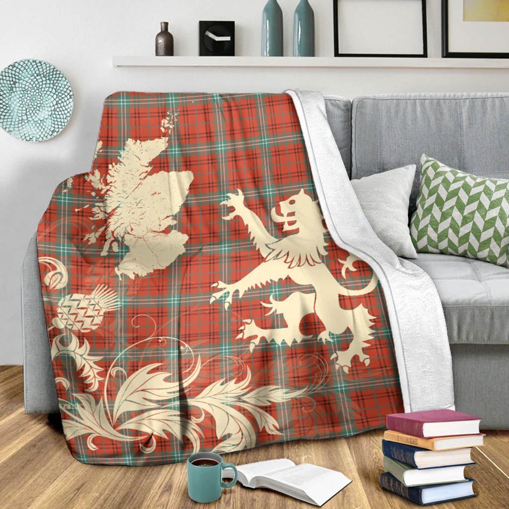 Tartan Blanket Morrison Red Ancient Tartan Scotland Lion Thistle Map Plaid Blanket