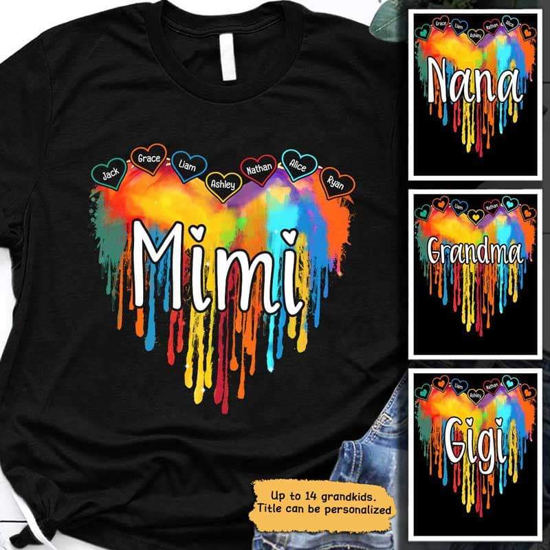 Grandma Melting Colorful Heart Personalized Shirt