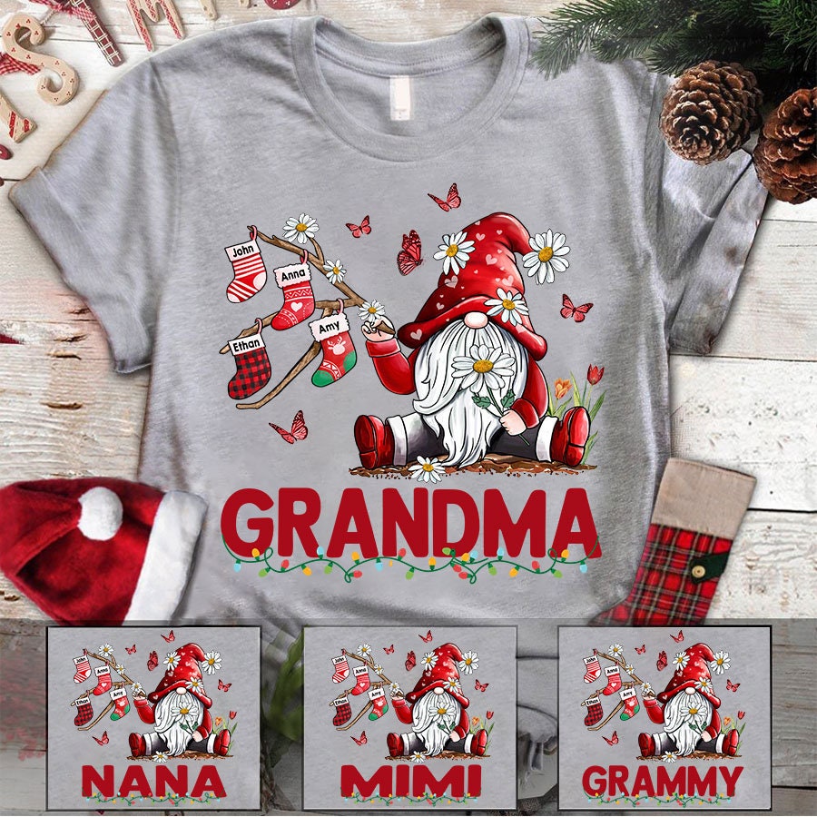 Personalized Gnomes Grandma Christmas Shirt, Xmas Grandma Shirt Custom Christmas Stocking Kidnames, Gnome Nana Shirt Custom Names for Xmas