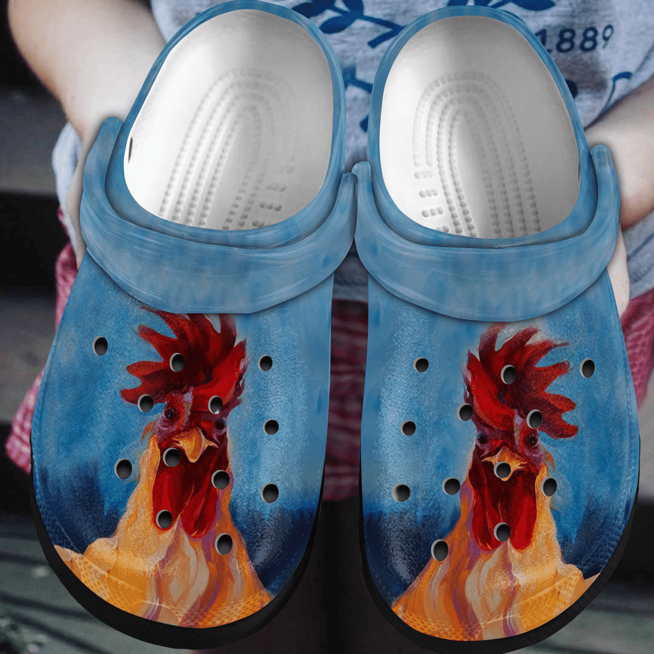 Chicken Personalized Clog, Custom Name, Text, Color, Number Fashion Style For Women, Men, Kid, Print 3D Blue