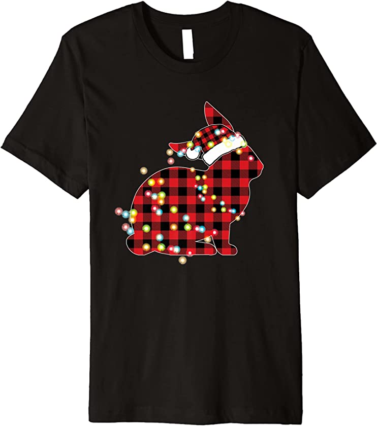 Rabbit Christmas Red Plaid Buffalo Pajamas Bunny Lover Premium T-Shirt