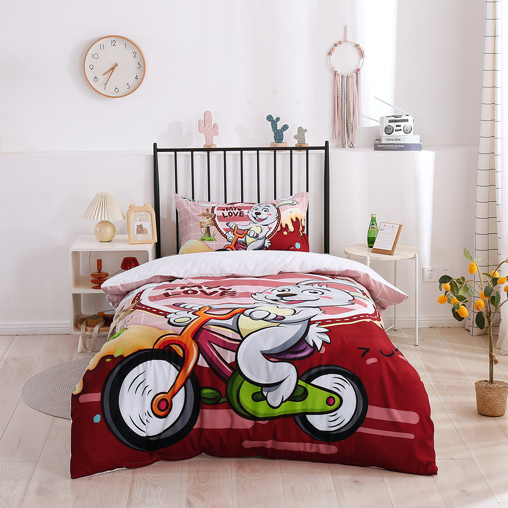 3D Cartoon Animal Rabbit Bike Quilt Cover Set Bedding Set Duvet Cover Pillowcases 201