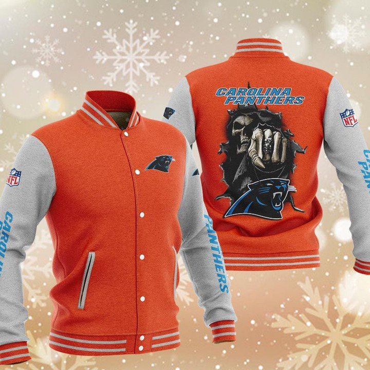 Carolina Panthers Orange Skull Baseball Jacket