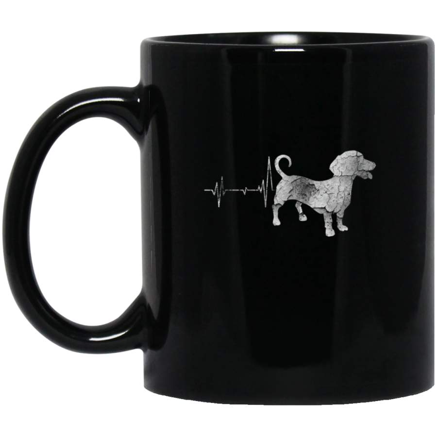 Vintage Retro Distressed Heartbeat Dachshund Dog Animal Gift Mug