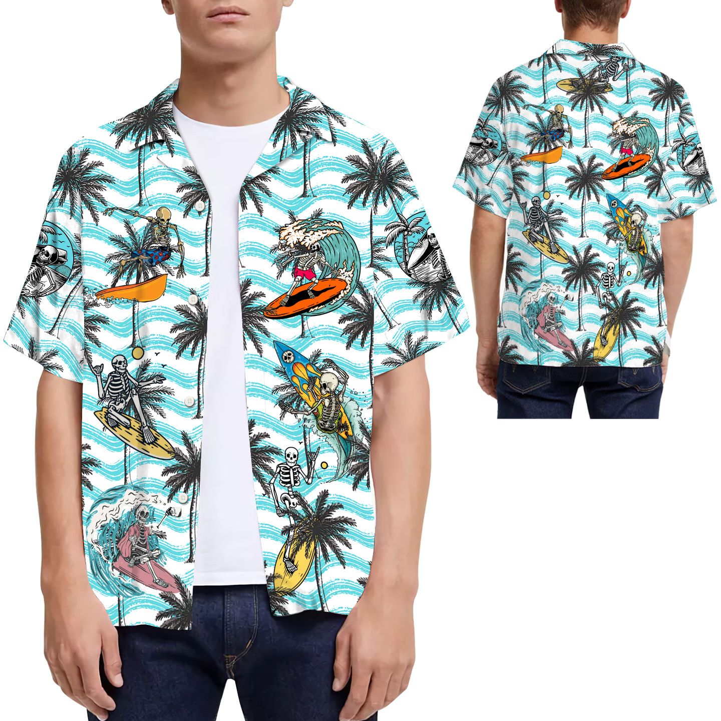 Surfing Skeleton Coconut Tree Men Hawaii Shirt For This Summer Ha34449