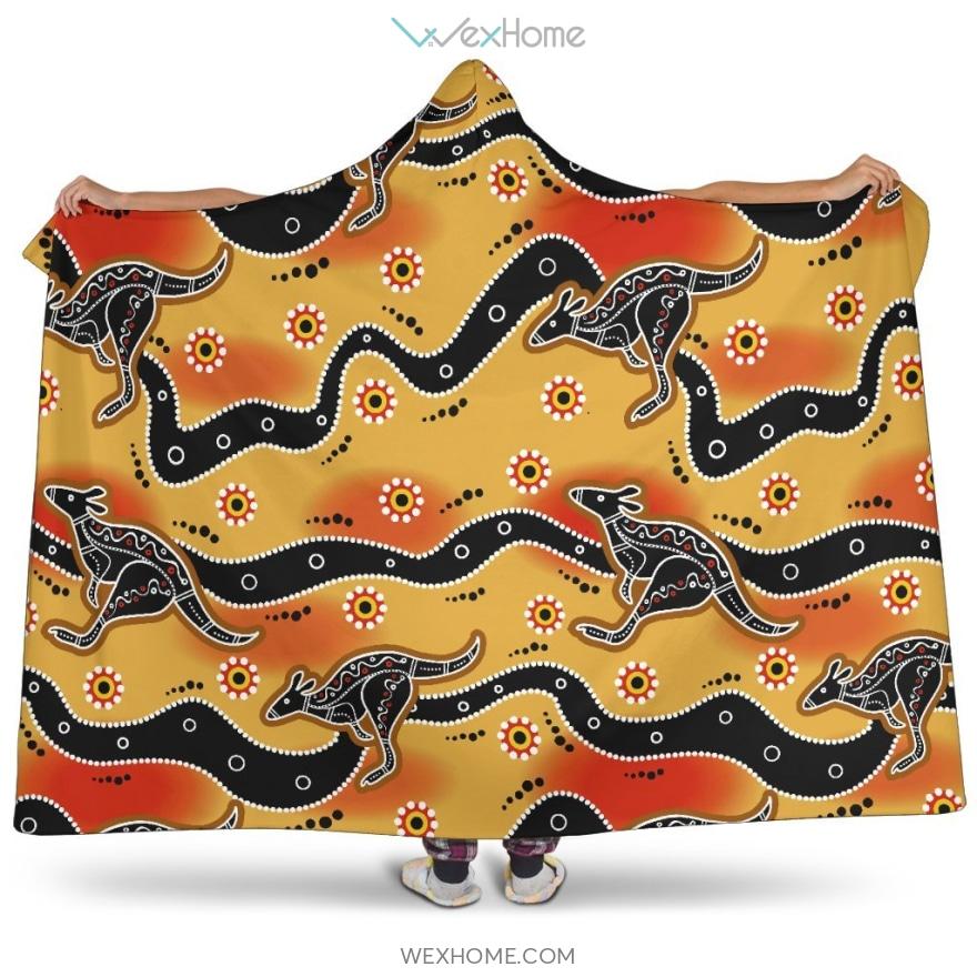 Kangaroo Australian Aboriginal Art Pattern Hooded Blanket