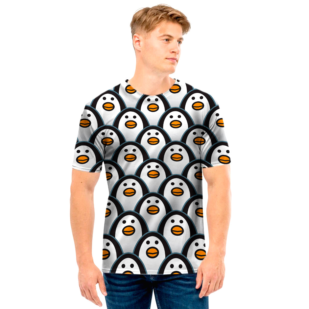 Cute Penguin Face Pattern Print Men’S T-Shirt