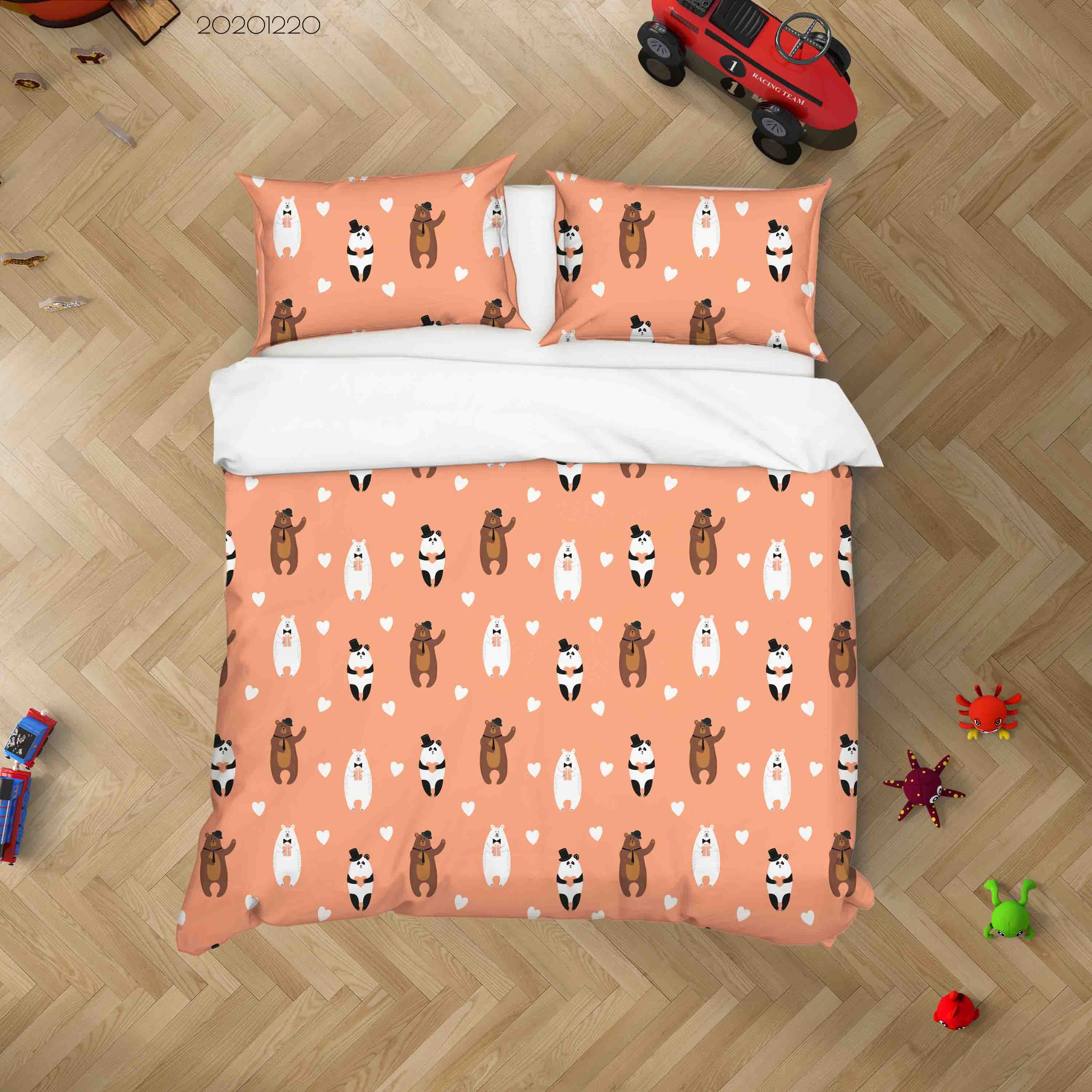 3D Hand Drawn Animal Bear Pink Quilt Cover Set Bedding Set Duvet Cover Pillowcases 119 Lqh