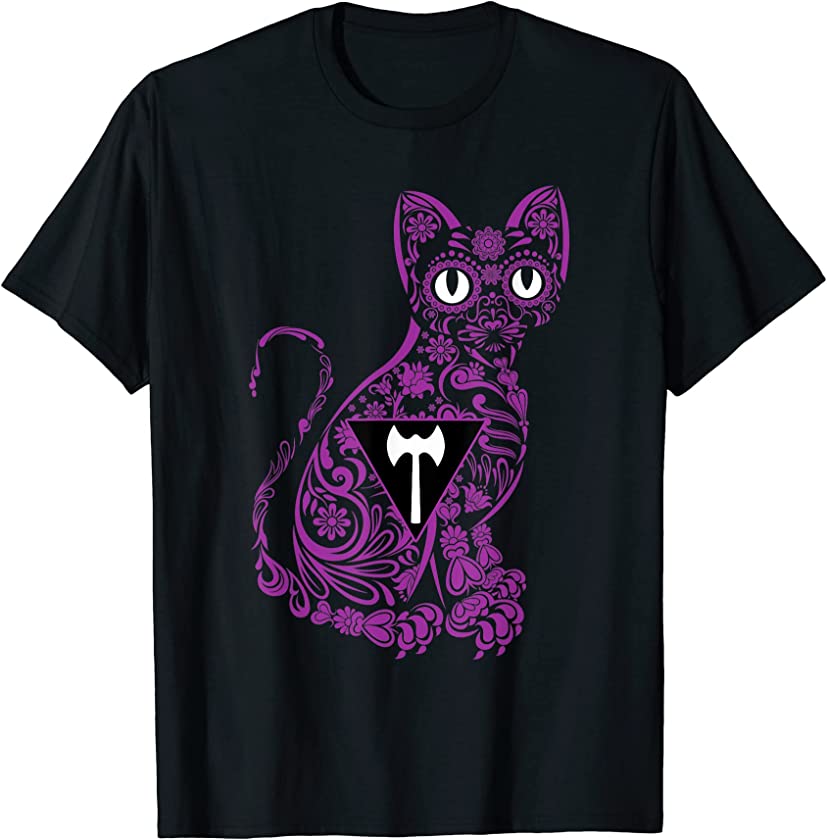 Cat Sugar Skull LGBT-Q Cute Lesbian Pride Flag Color Kitten T-Shirt