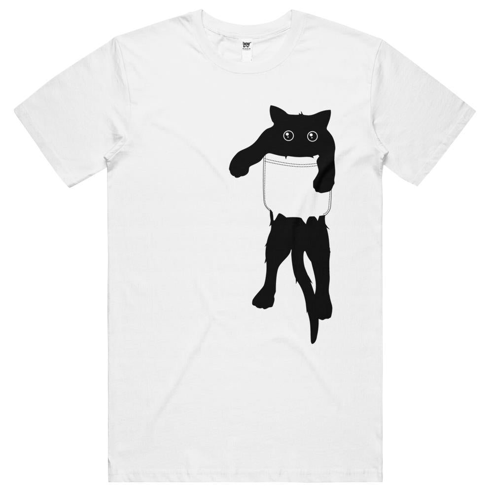 Hang Loose Black Cat Pocket Art T Shirts