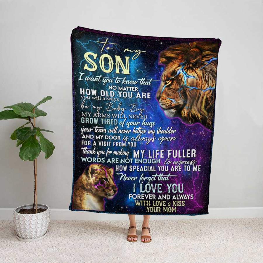 Lion mom to my son thank you for making my life fuller never forget that i love you great gift fleece blanket/ sherpa blanket