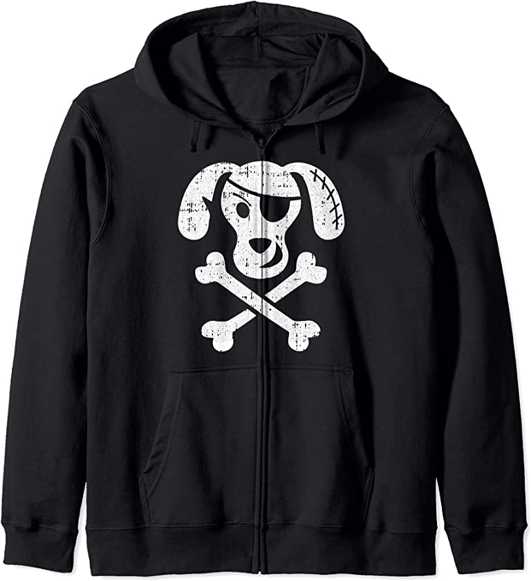 Dog Pirate Lazy Halloween Costume Puppy Skull Cross-bones Zip Hoodie