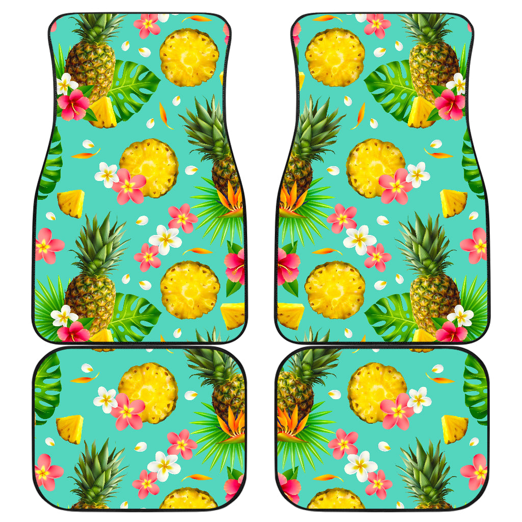 Blue Aloha Pineapple Pattern Print Front And Back Car Floor Mats, Front Car Mat