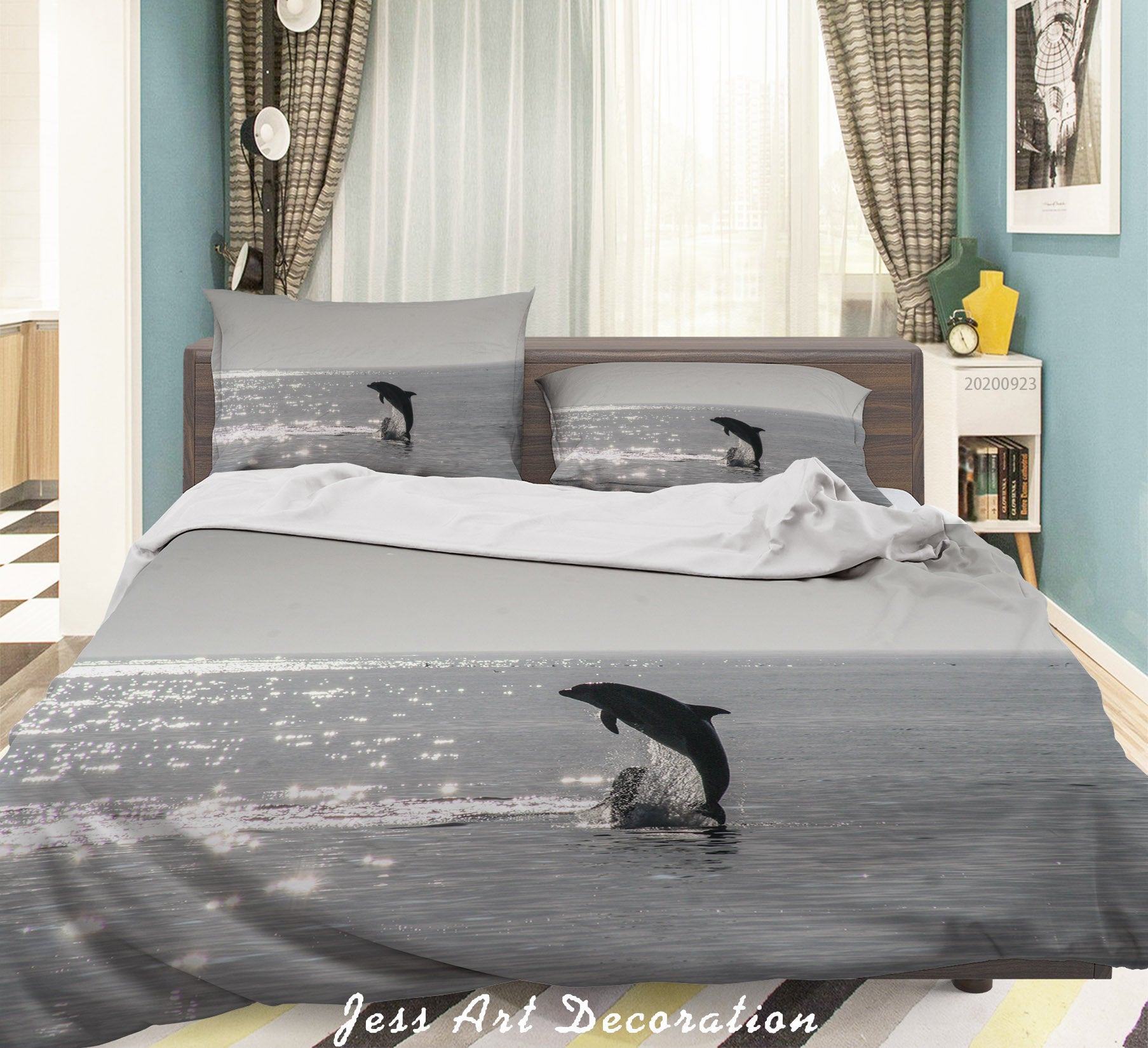 3D Sea Wave Dolphin Quilt Cover Set Bedding Set Duvet Cover Pillowcases Wj 6353