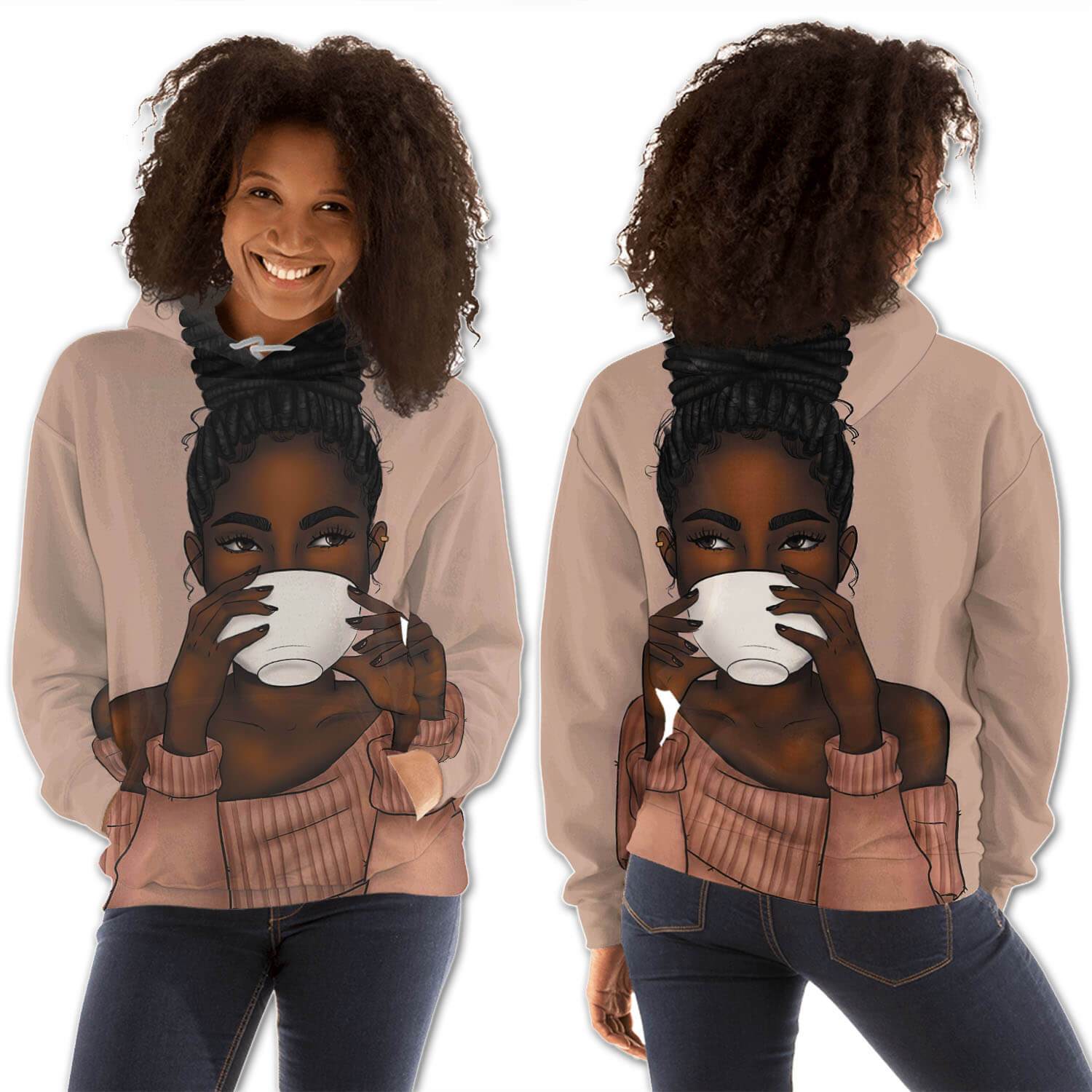 African American Hoodies Beautiful Melanin Girl All Over Print Womens Hooded Sweatshirt African American Fashion BPS04233