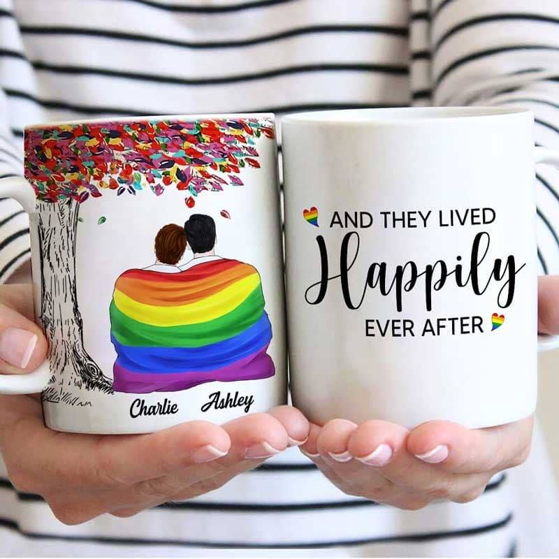 Lived Happily Colorful Tree LGBT Couple Personalized Mug