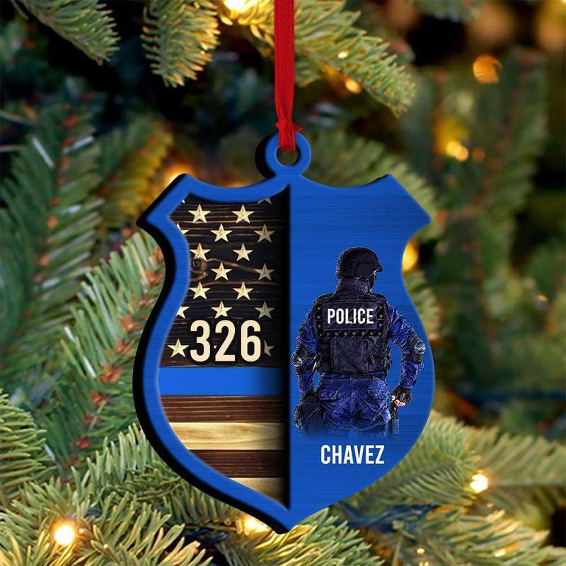 Police Shield Custom Shape 2 Layered Wooden Ornament