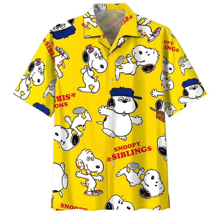 Peanuts Snoopy Siblings Print Short Sleeve Hawaii Casual Shirt Ha49911