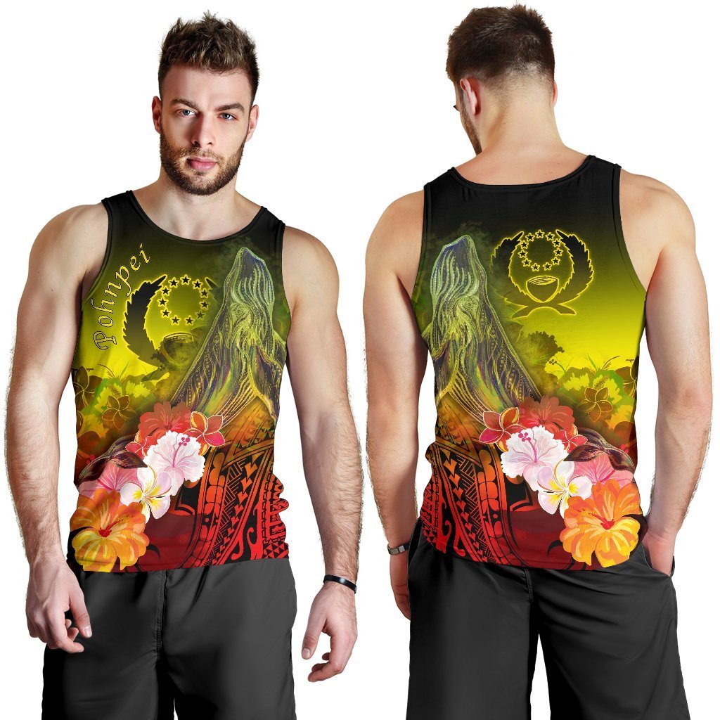 Pohnpei Men’S Tank Top – Humpback Whale With Tropical Flowers Yellow