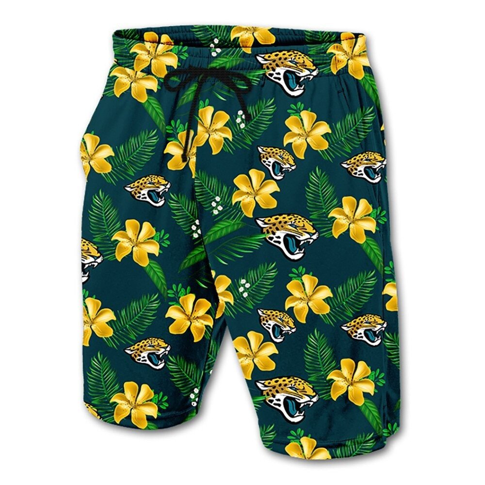 Jacksonville Jaguars Leaf Floral Pattern Hawaii Summer Shorts Men In Blue Ha88365