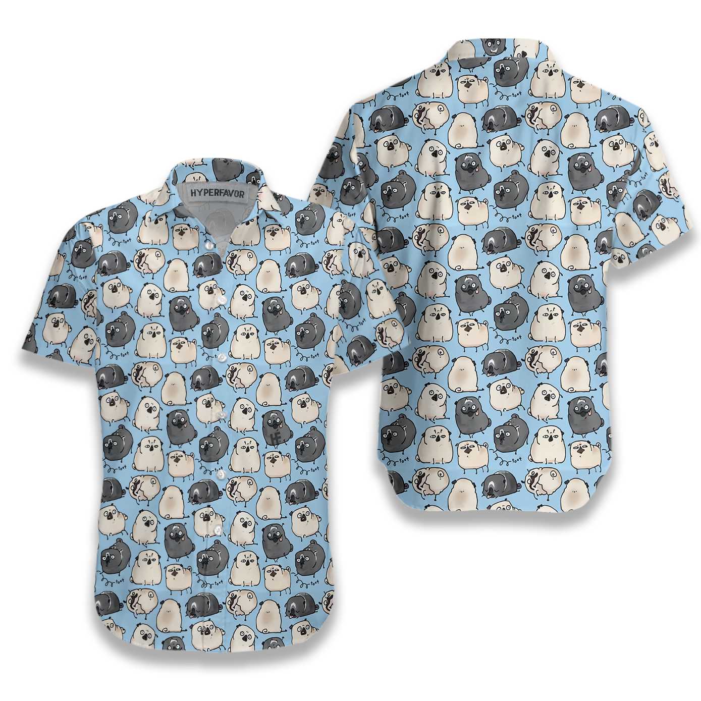 Pug Poses Blue Shirt For Men Hawaii Ha63073